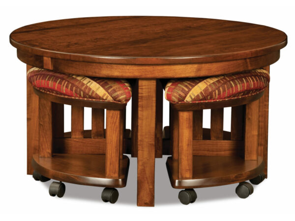 Five Piece Round Table Bench Set With Open Benches