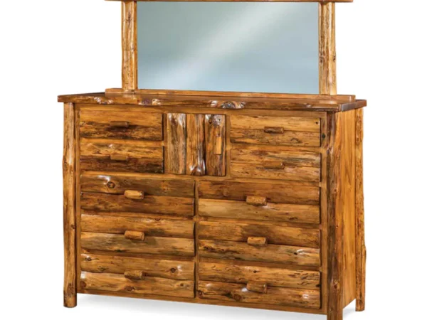 10 Drawer 1 Door Dresser with Mirror - Rustic Pine